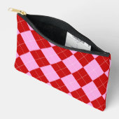 名門私立校風のアーガイルタータンチェックダイヤモンドプレイドレッドピンク アクセサリーポーチ (見開き)
