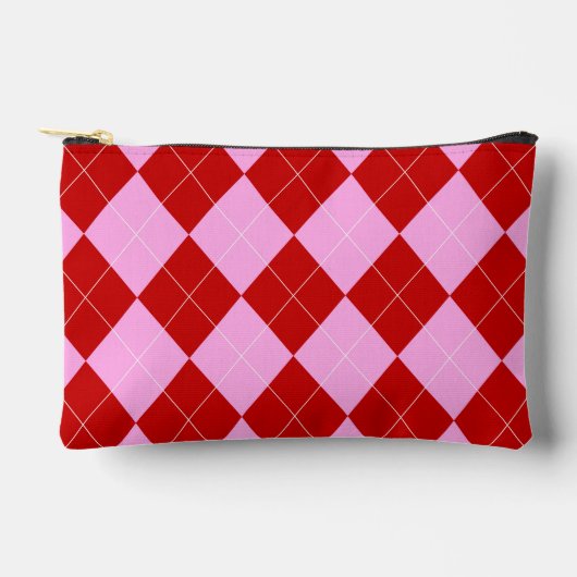 名門私立校風のアーガイルタータンチェックダイヤモンドプレイドレッドピンク アクセサリーポーチ (正面)