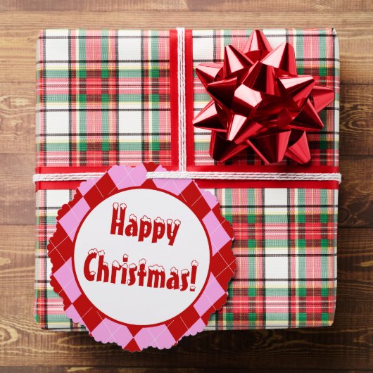 名門私立校風のアーガイルタータンチェックダイヤモンドプレイドレッドピンク オーナメントカード (インサイチュ (ギフト))