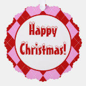 名門私立校風のアーガイルタータンチェックダイヤモンドプレイドレッドピンク オーナメントカード (正面)