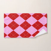 名門私立校風のアーガイルタータンチェックダイヤモンドプレイドレッドピンク バスタオルセット (ハンドタオル)