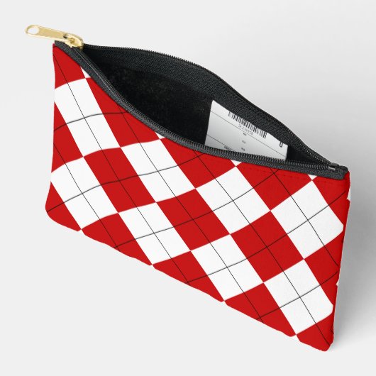 名門私立校風のアーガイルタータンチェックダイヤモンドプレイドレッドホワイト アクセサリーポーチ (見開き)