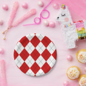 名門私立校風のアーガイルタータンチェックダイヤモンドプレイドレッドホワイト ペーパープレート (パーティー)