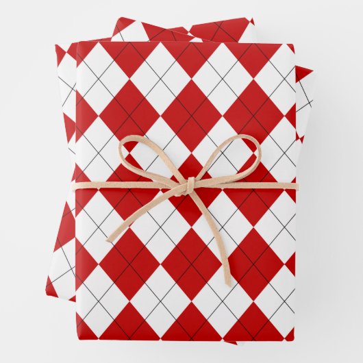 名門私立校風のアーガイルタータンチェックダイヤモンドプレイドレッドホワイト ラッピングペーパーシート (インサイチュ)