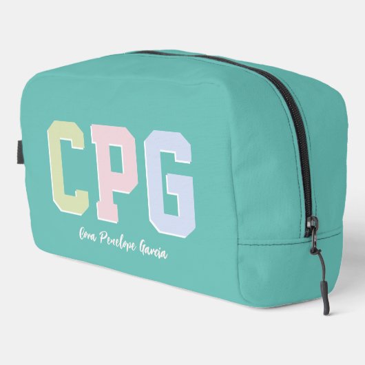 名門私立校風のイニシャルかわいいトレンディーパーソナライズされたティール（緑がかった色） ドップキット (右コーナー)