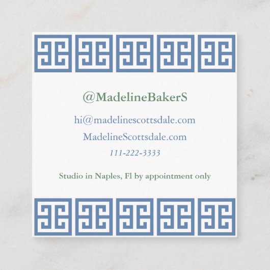 名門私立校風のインテリアデザイナー・モノグラム・バナナ・ツリー スクエア名刺 (裏面)