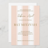 名門私立校風のガーリーストライプバルミツワー 招待状 (正面/裏面)