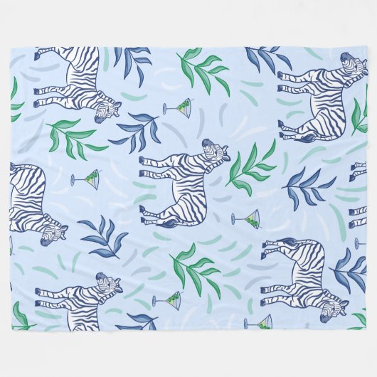 名門私立校風のクラシックシマウマとマーチニスブルー フリースブランケット (正面(横))