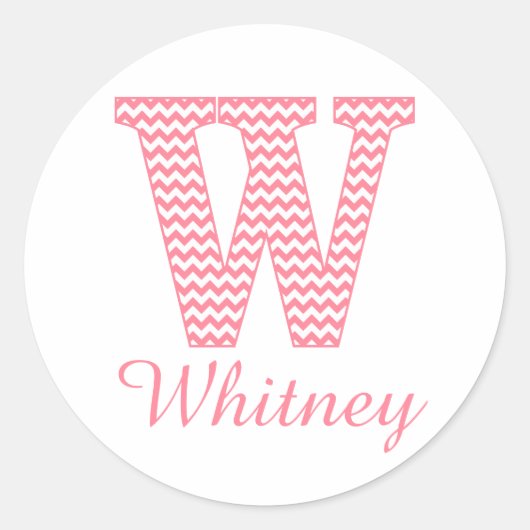 名門私立校風のクラシックピンクシェボレターウィモノグラム ラウンドシール (正面)