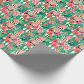 名門私立校風のクリスマスの水色ピンク緑のナツクラッカー ラッピングペーパー (角)