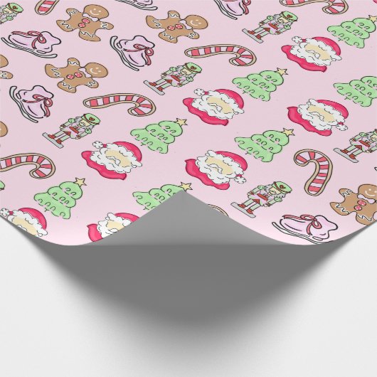 名門私立校風のクリスマスアイコンソフトピンク ラッピングペーパー (角)