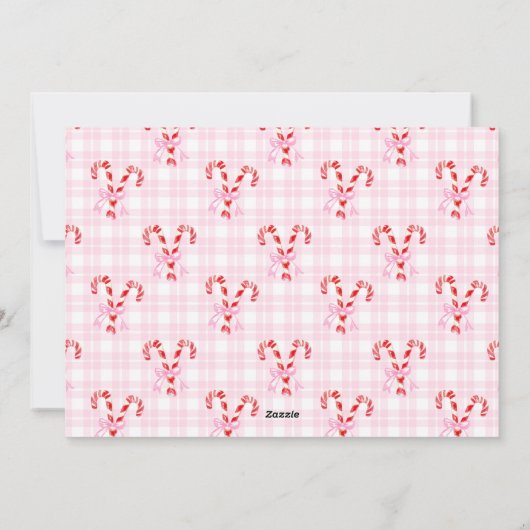 名門私立校風のクリスマスウォーターカラーキャンディキャンズピンク弓 シーズンカード (裏面)