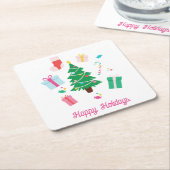 名門私立校風のクリスマスツリーハッピーホリデー スクエアペーパーコースター (アングル)