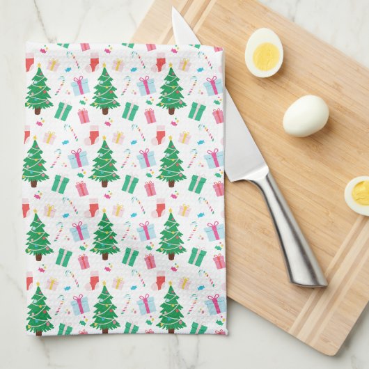 名門私立校風のクリスマスツリーパターン キッチンタオル (四つ折り)