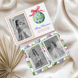 名門私立校風のクリスマスバウブルオーナメントフォトホリデー シーズンカード