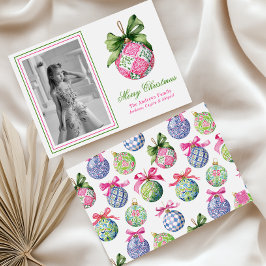 名門私立校風のクリスマスバウブルオーナメントフォトホリデー シーズンカード