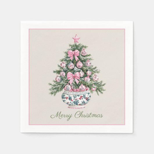 名門私立校風のクリスマスパーソナライズされたの木 スタンダードカクテルナプキン (正面)