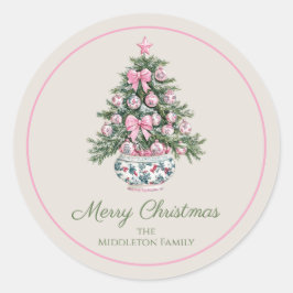 名門私立校風のクリスマスパーソナライズされたの木 ラウンドシール