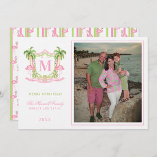 名門私立校風のクリスマスフラミンゴクレストモノグラム 招待状