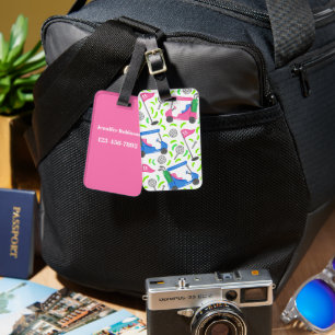 名門私立校風のゴルフピンクブルーグリーン ラゲッジタグ