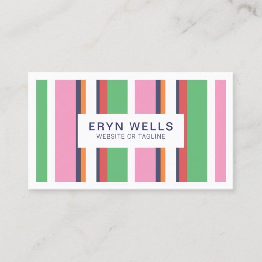 名門私立校風のストライプの可愛いモダン 名刺 (正面)