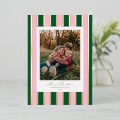 名門私立校風のストライプのChristmas写真金ゴールドピンク 箔シーズンカード (立ち正面)