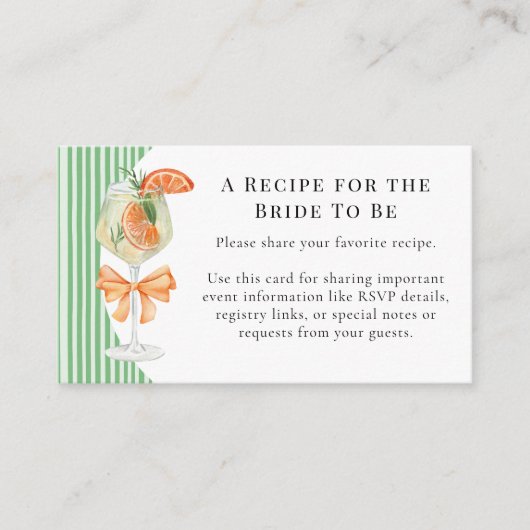 名門私立校風のストライプズLove at First Spritzブライダルシャワー エンクロージャーカード (正面)