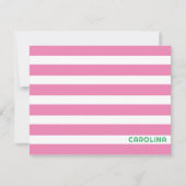 名門私立校風のストライプピンク&ブライトグリーンかわいいガーリー ノートカード (正面)