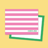 名門私立校風のストライプピンク&ブライトグリーンかわいいガーリー ノートカード