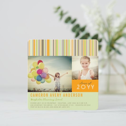 名門私立校風のストライプモダン2写真卒業パーティー 招待状 (スタンド正面)