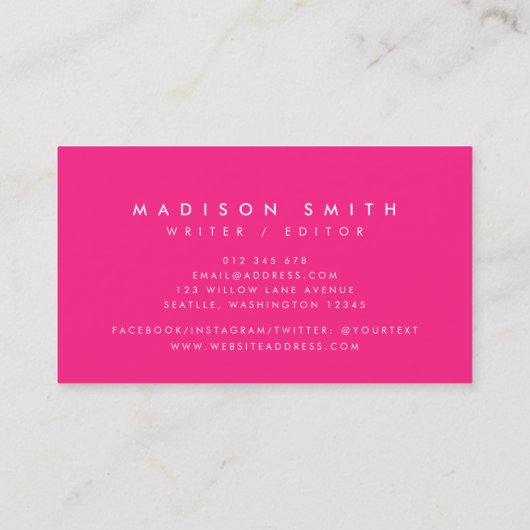 名門私立校風のターコイズと白ストライプ色のピンク 名刺 (裏面)