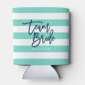 名門私立校風のターコイズ&ホワイトストライプチームブライド 缶クーラー (裏面)