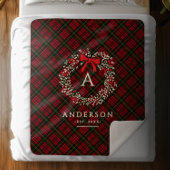 名門私立校風のタータンチェックホリデーリースモノグラム&名前 シェルパブランケット