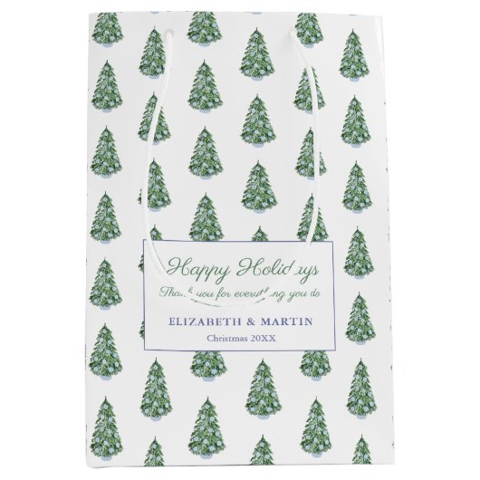 名門私立校風のチャイノアイセリークリスマスツリーハッピーホリデー ミディアムペーパーバッグ (正面)