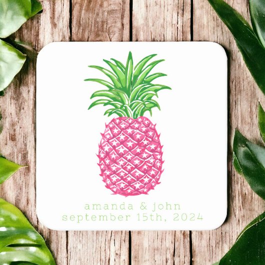 名門私立校風のパイナップルパーソナライズされた結婚星 スクエアペーパーコースター