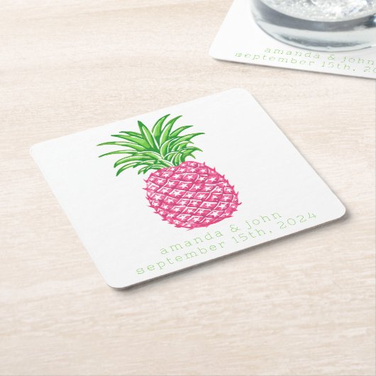 名門私立校風のパイナップルパーソナライズされた結婚星 スクエアペーパーコースター (アングル)
