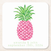 名門私立校風のパイナップルパーソナライズされた結婚星 スクエアペーパーコースター (正面)