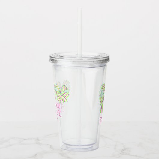 名門私立校風のピンクとグストライプのルーパーソナライズされた アクリルタンブラー (右)