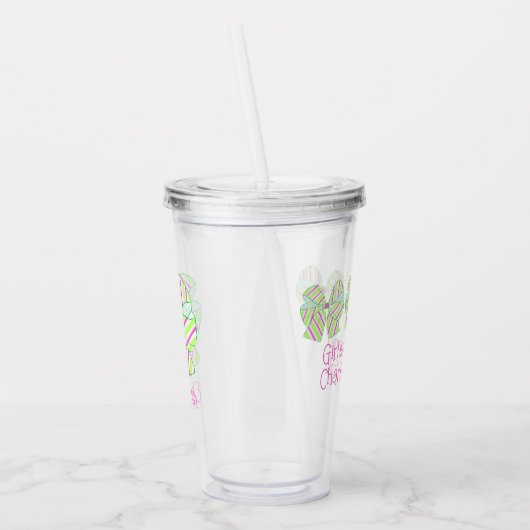 名門私立校風のピンクとグストライプのルーパーソナライズされた アクリルタンブラー (左)