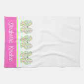 名門私立校風のピンクとグストライプのルーパーソナライズされた キッチンタオル (横)