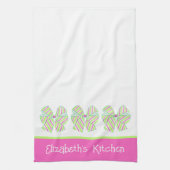 名門私立校風のピンクとグストライプのルーパーソナライズされた キッチンタオル (縦)