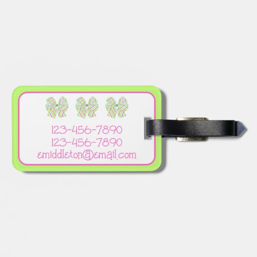 名門私立校風のピンクとグストライプのルーパーソナライズされた ラゲッジタグ (裏面横)