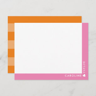名門私立校風のピンクオレンジストライプ色かわいいガーリーパーソナライズされた ノートカード