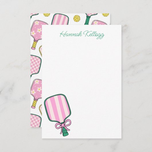 名門私立校風のピンクグリーン&イエローピックルパーソナライズされたボール サンキューカード (正面/裏面)