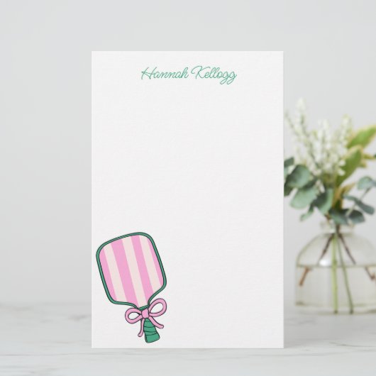 名門私立校風のピンクグリーン&イエローピックルパーソナライズされたボール 便箋 (スタンド正面)