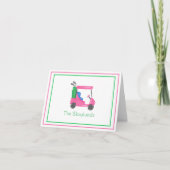 名門私立校風のピンクゴルフカートパーソナライズされた縁どギフト サンキューカード (正面)