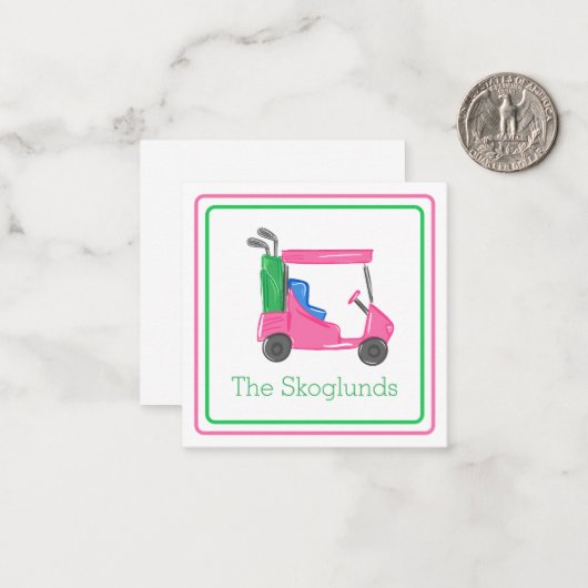 名門私立校風のピンクゴルフカートパーソナライズされた縁どギフト ノートカード (正面/裏面インサイチュ)