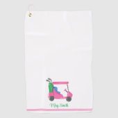 名門私立校風のピンクゴルフカーパーソナライズされたト ゴルフタオル (正面)