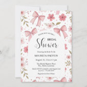 名門私立校風のピンクボウとフローラブライダルシャワー 招待状 (正面)