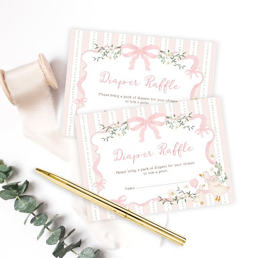 名門私立校風のピンクボウ間抜けグースオムツラッフル エンクロージャーカード